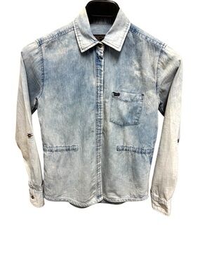 OBEY Light Wash Chambray Long Sleeve Roll-Tab Button-Down Shirt Sz XS $88
